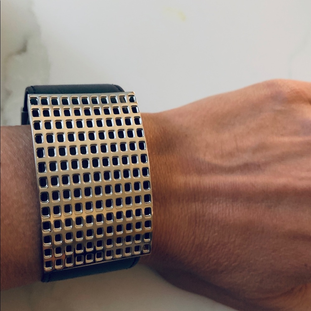 Modern stainless steel and black band bracelet